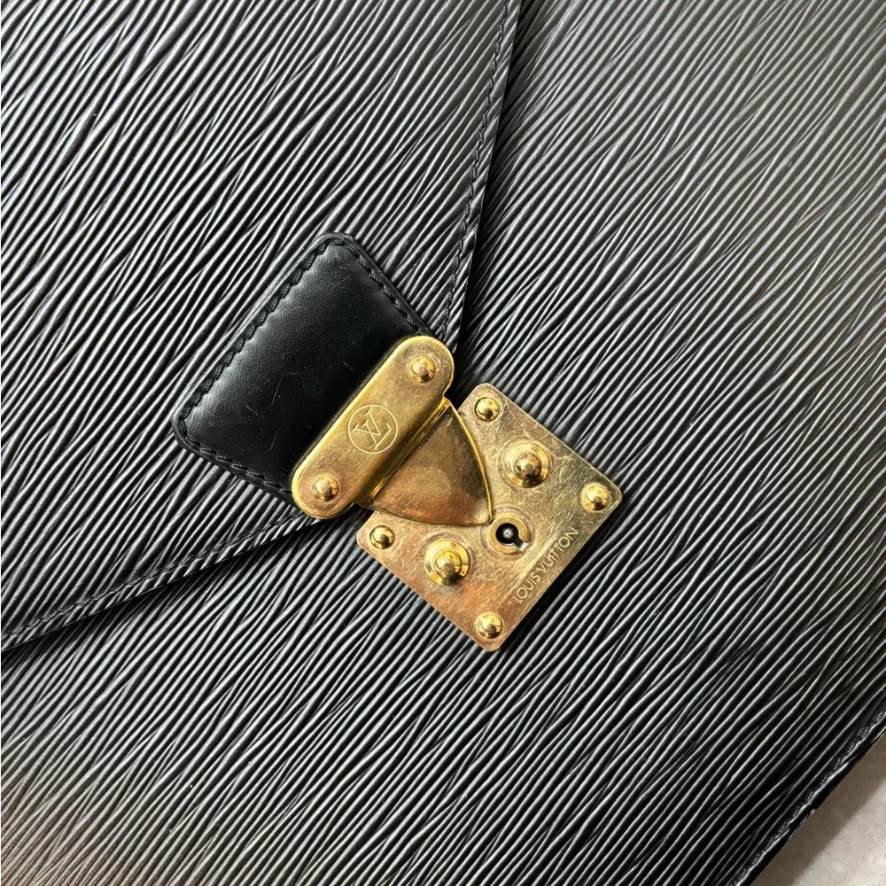 Louis Vuitton Black Epi Leather Briefcase with Gold Hardware